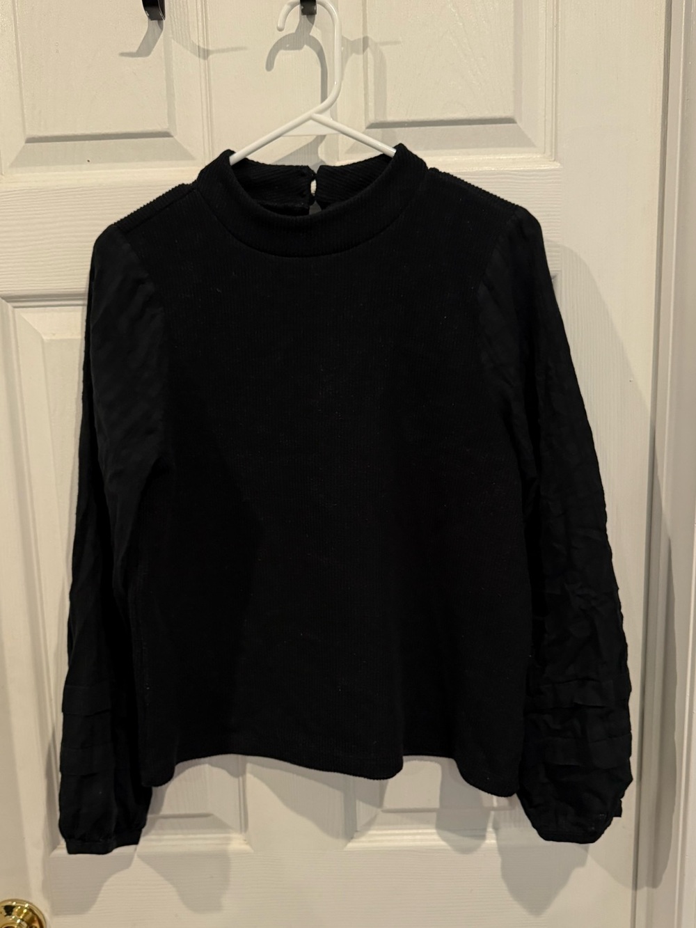 Madewell Black Long-Sleeve Mock Neck Top with Textured Sleeves